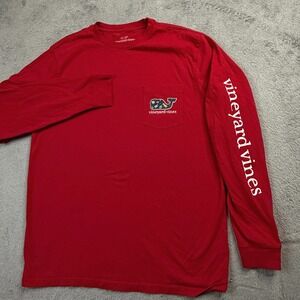 Vineyard Vines Womens Red Christmas Whale Long Sleeve Pocket T-Shirt Medium EUC!